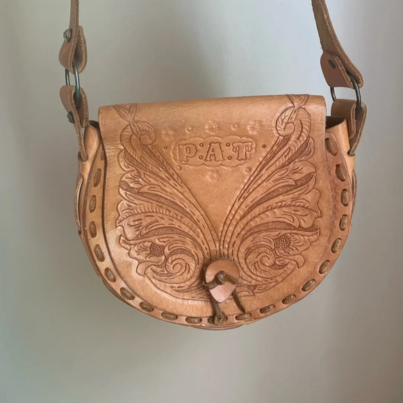 Leather vintage 70’s purse hand tooled shoulder bag boho hippie western country - Picture 1 of 9